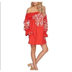 Free People Boho floral Embroidered Dress L Cottagecore coastal resort wear